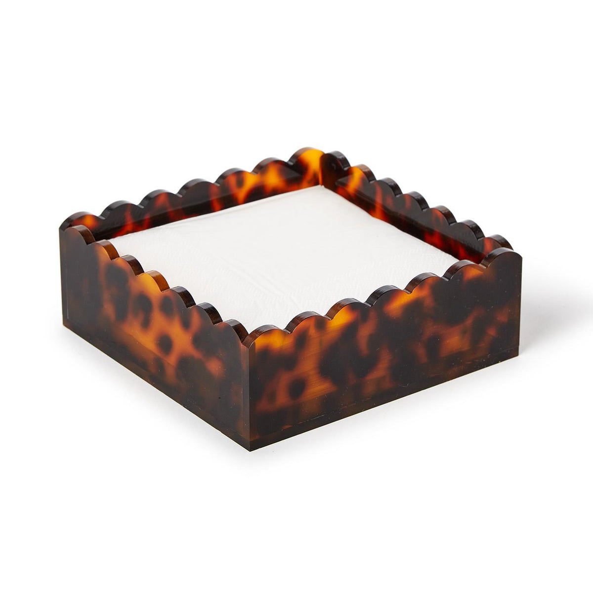 Tortoise Print Scalloped Acrylic Cocktail Napkin Holder