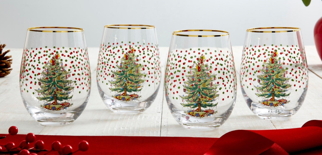 Polka Dot Stemless Wine Glass s/4
