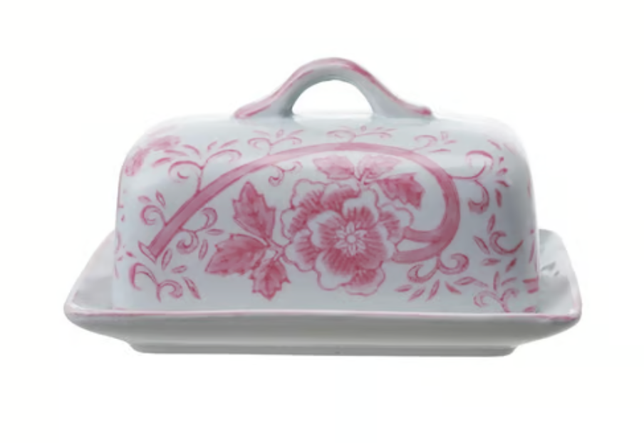 Pink Stoneware Butter Dish