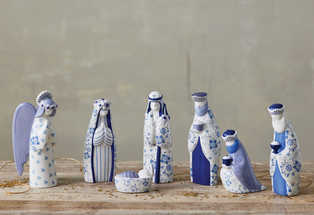 Blue & White Ceramic Nativity