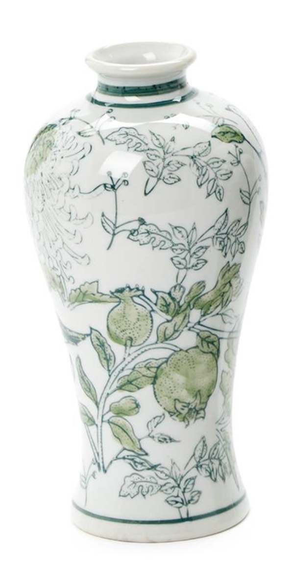 Primrose & Lotus Hand-Painted Green & White Vases