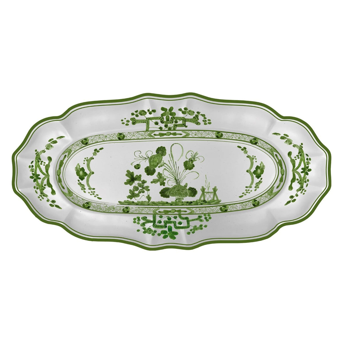 VIDA Faenza Long Oval Tray, green and white