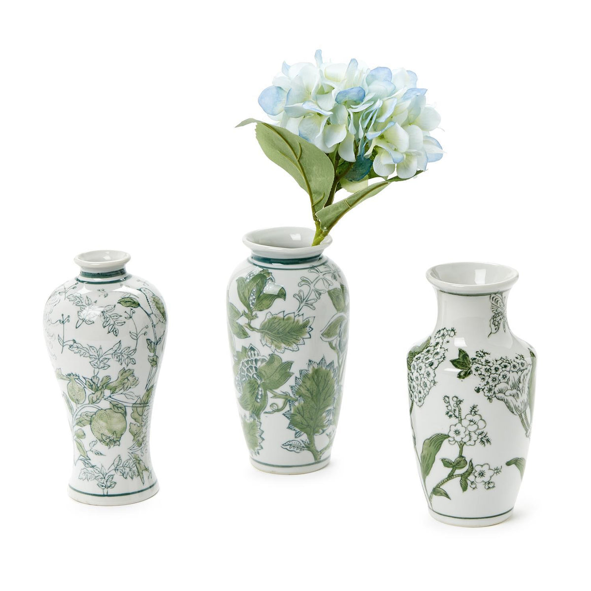 Primrose & Lotus Hand-Painted Green & White Vases