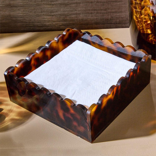Tortoise Print Scalloped Acrylic Cocktail Napkin Holder
