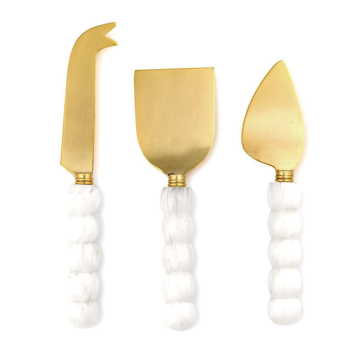 White Beaded Cheese Knives in Gift Box