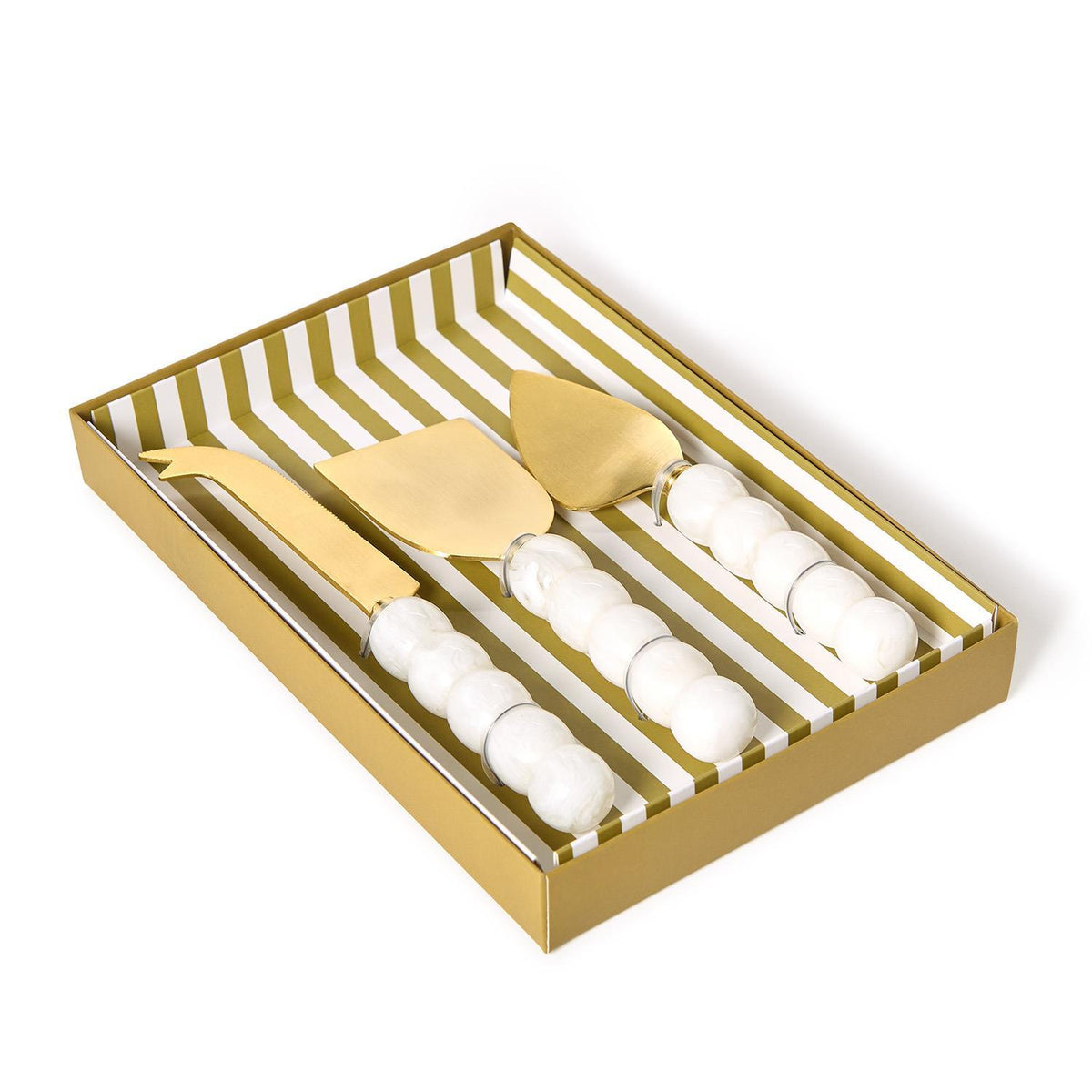 White Beaded Cheese Knives in Gift Box