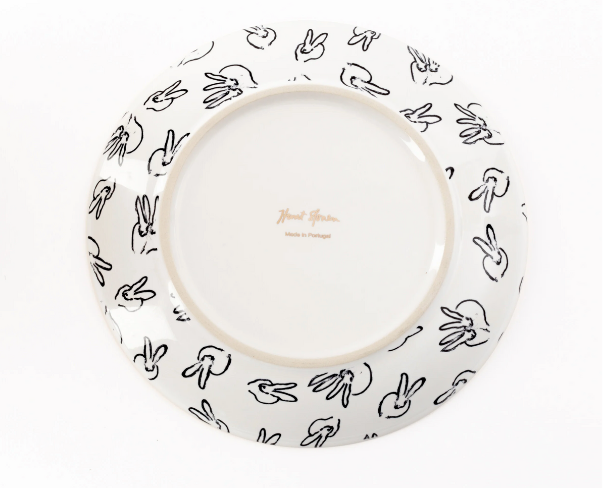 Rabbit Run Dinner Plate with Hand-Painted Gold Rim