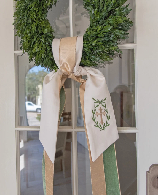 Cross Wreath Sash-Gold/green