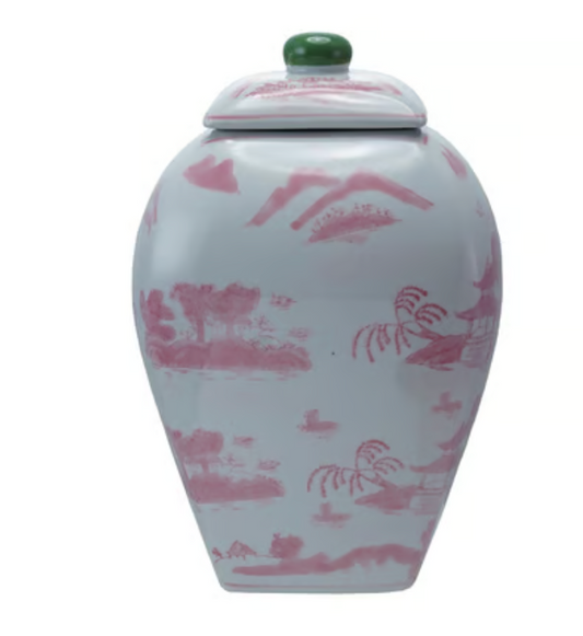 Pink/White Square Ginger Jar