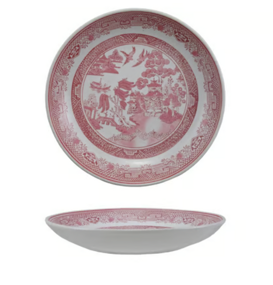 Pink Hand-Stamped Stoneware Plate