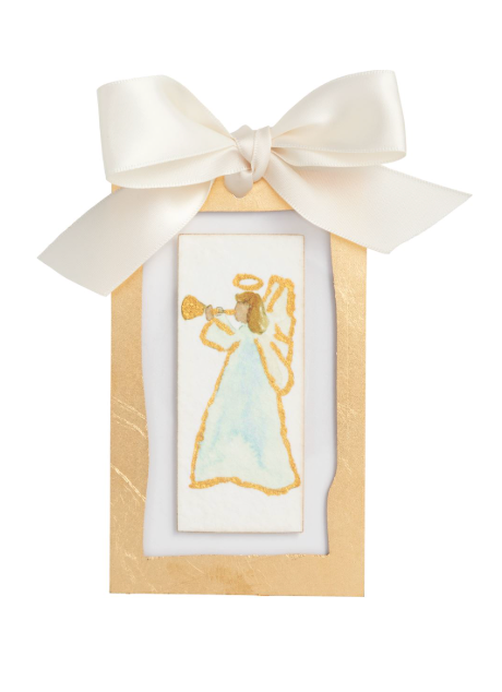 Sideways Angel Gold Painted Ornament