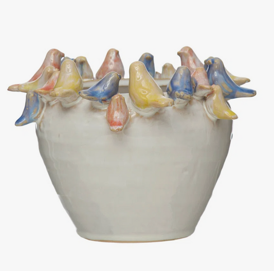 Stoneware Planter w/birds