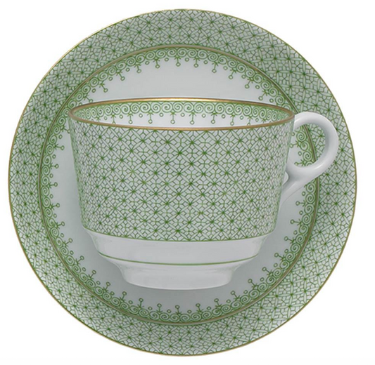 Apple Green Lace Tea & Saucer