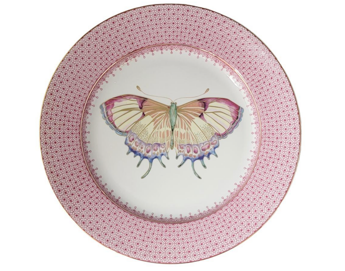 Pink Lace Dessert Plate w/Butterfly