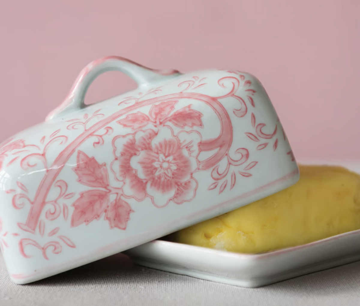 Pink Stoneware Butter Dish
