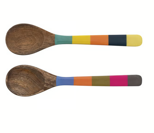 Enameled Mango Striped Wood Spoon