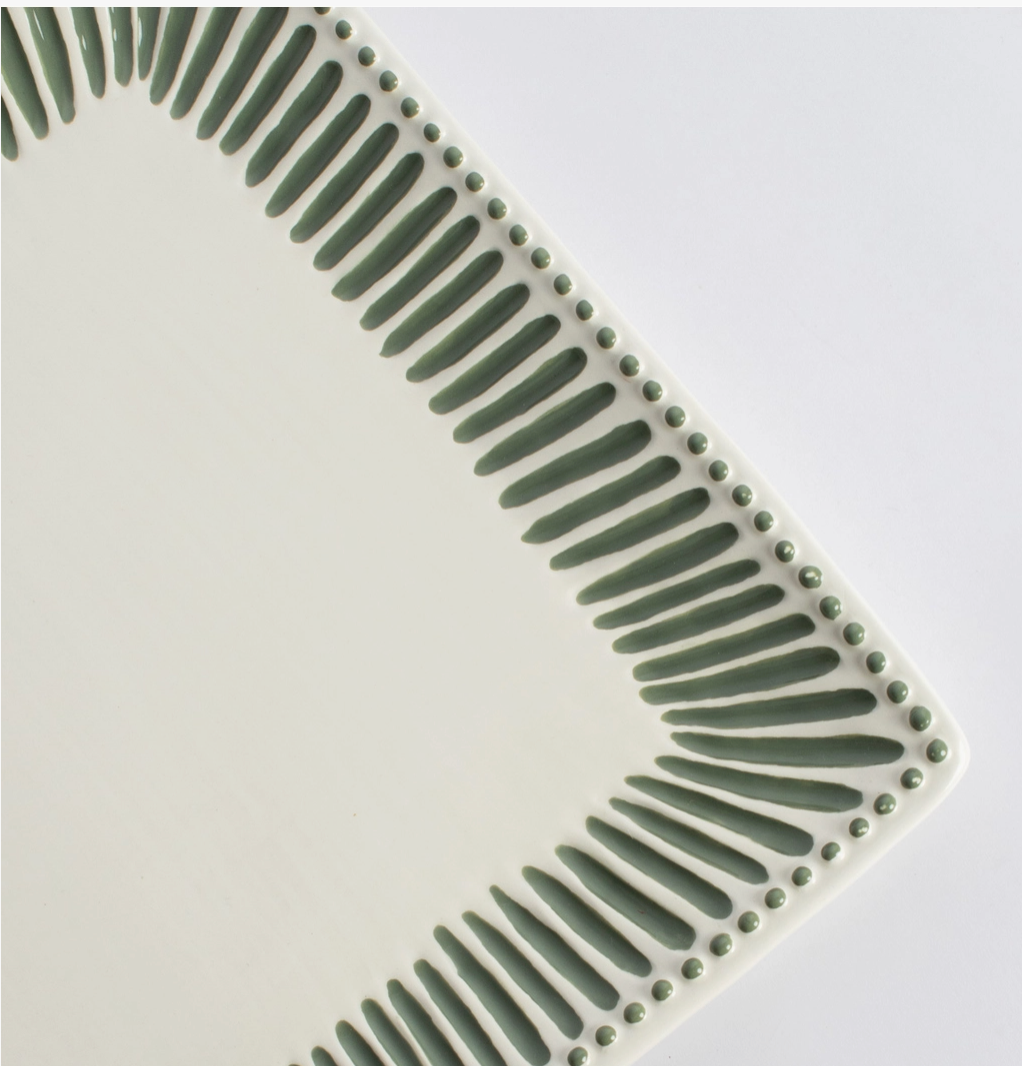 Ava Square Platter-White/Green