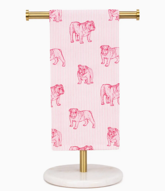 Pink Bulldog Tea Towel