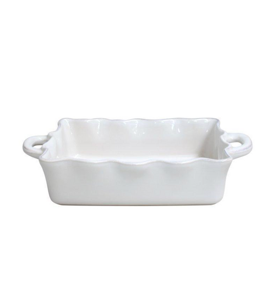 Ruffled White Medium Rect Baker