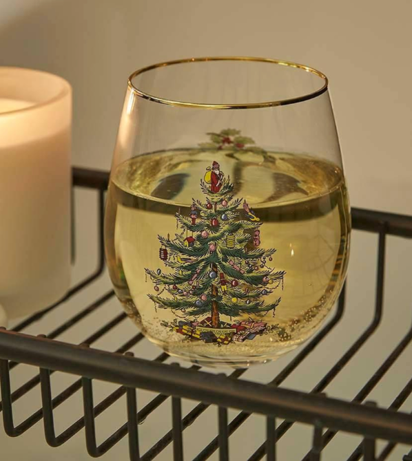 Christmas Tree Stemless Wine Glasses s/4