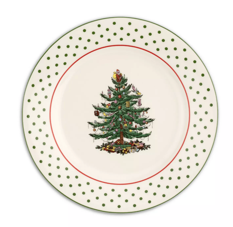 Christmas Tree Polka Dot Dessert Plates s/4