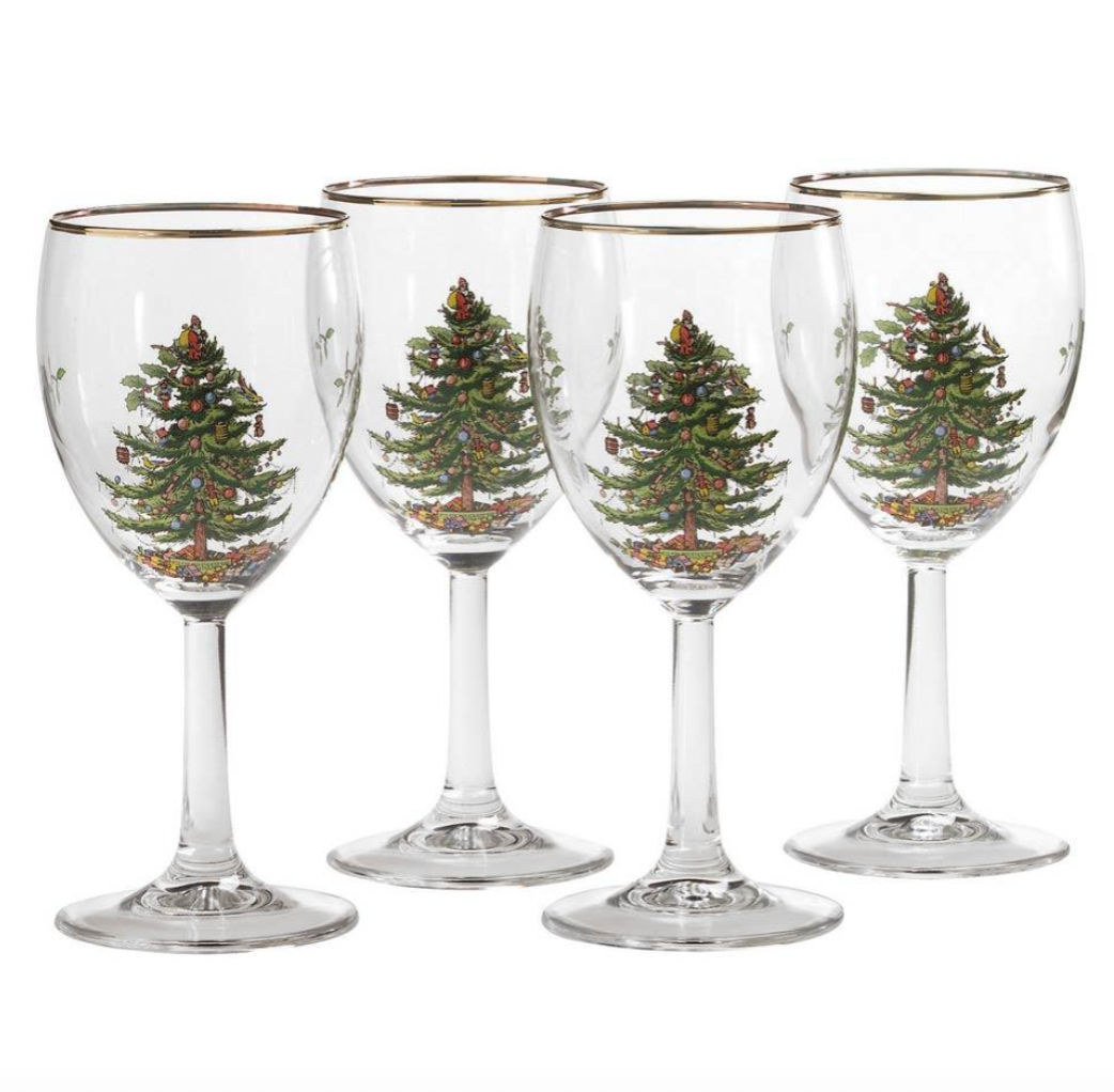 Christmas Tree Wine Glasses S/4