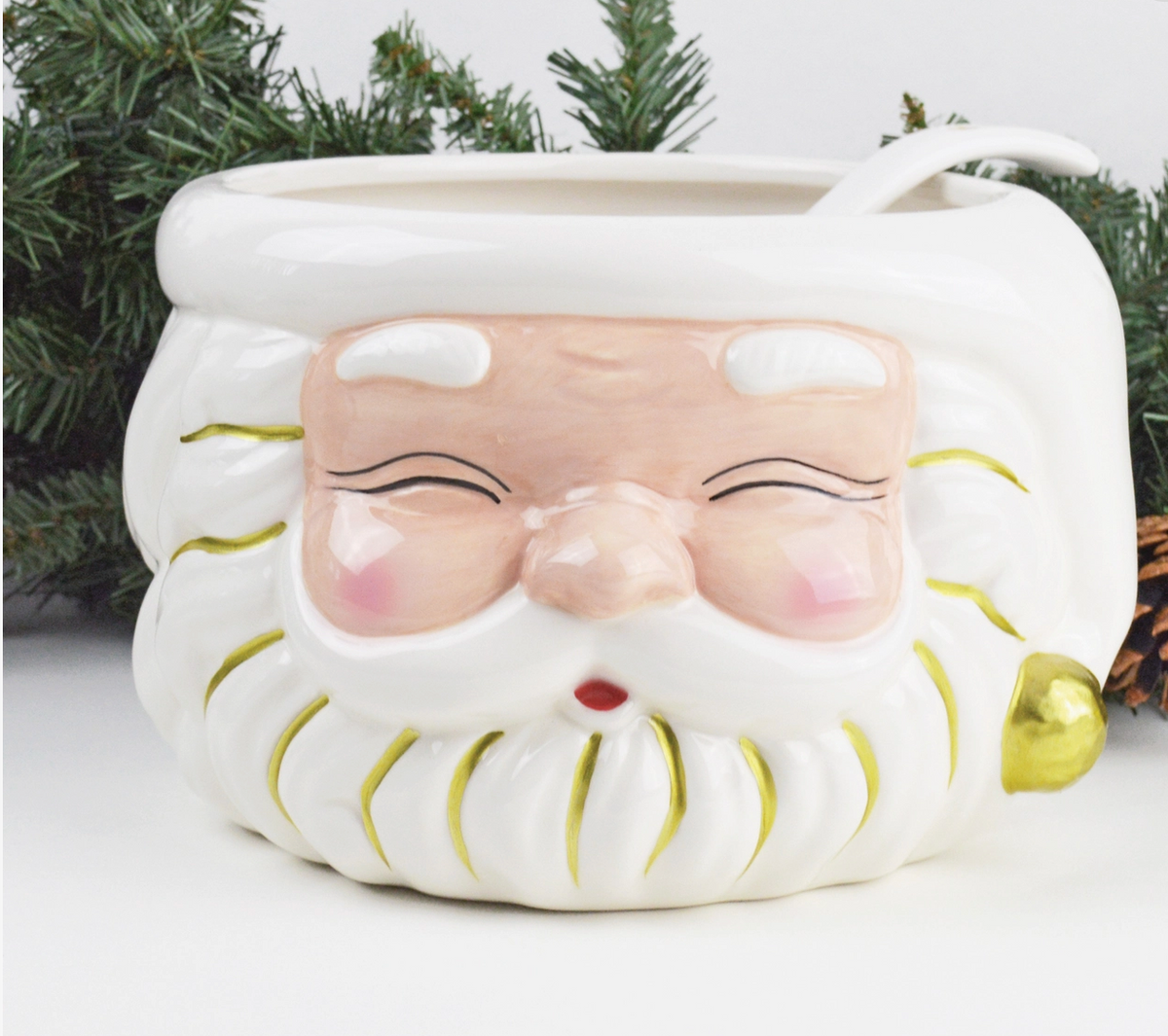 White Santa Ceramic Punch Bowl & Ladle
