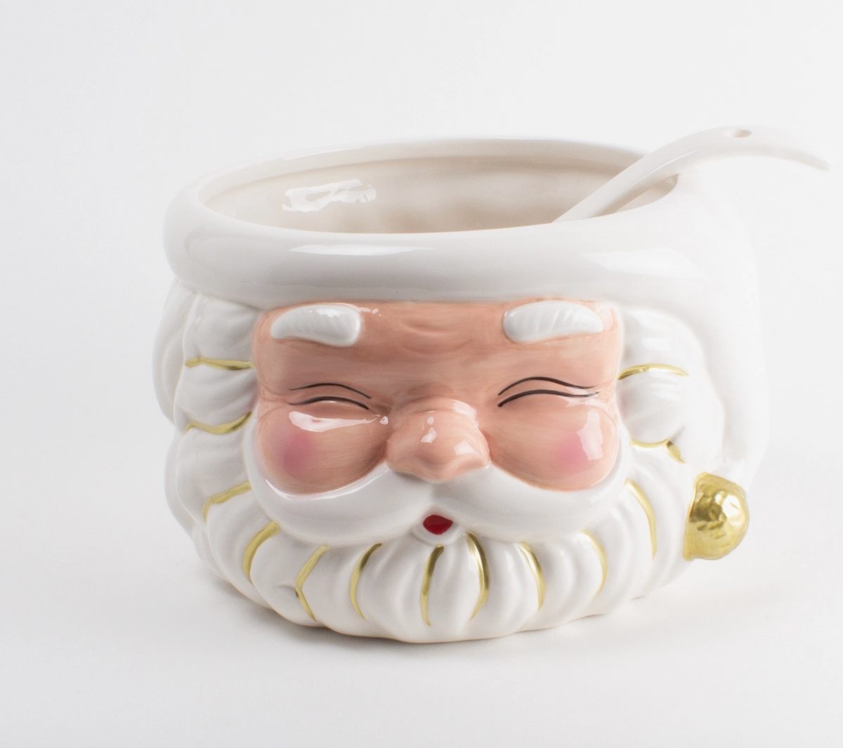 White Santa Ceramic Punch Bowl & Ladle