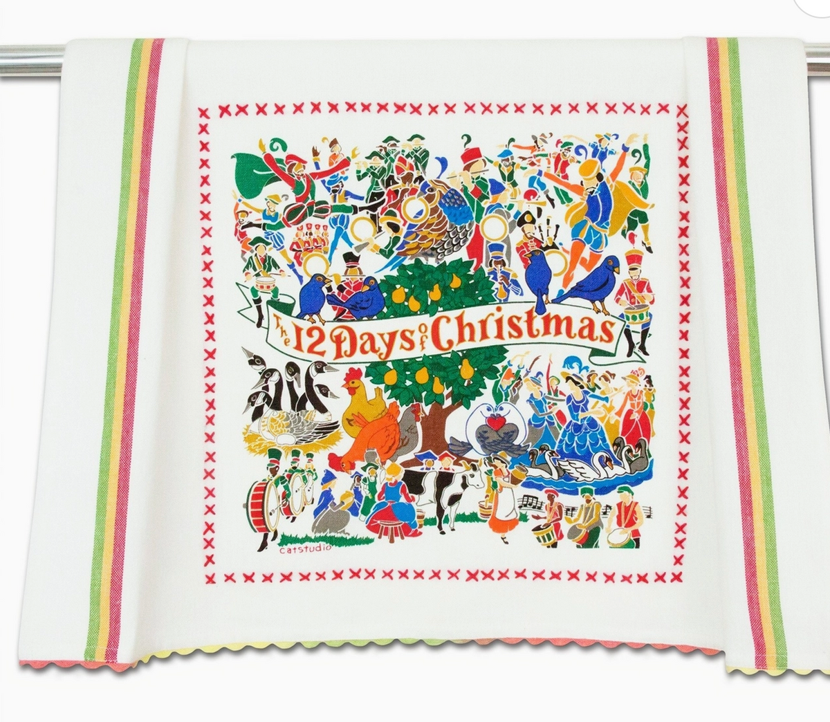 catstudio 12 Days of Christmas dish towel