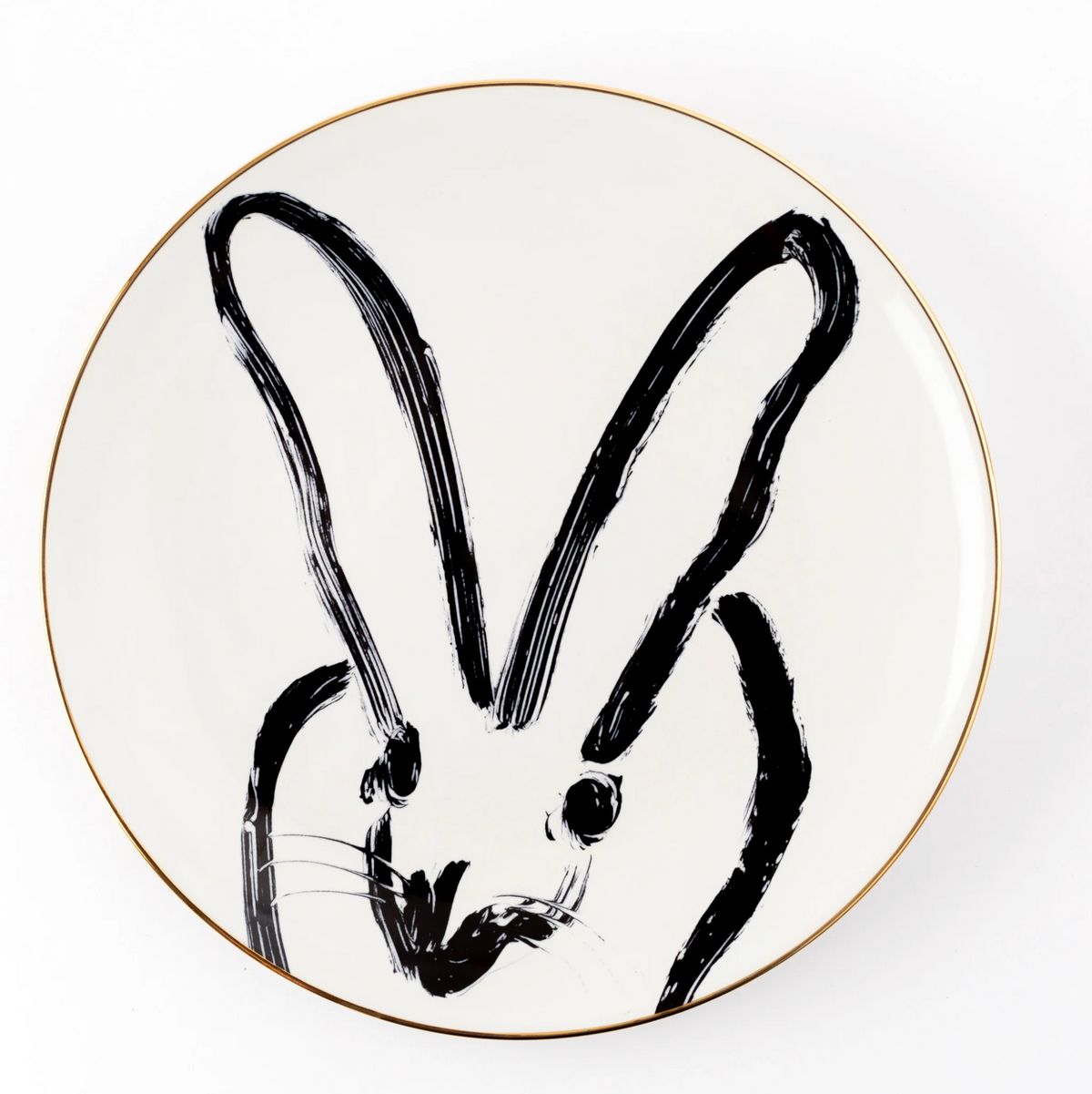 Rabbit Run Dinner Plate with Hand-Painted Gold Rim