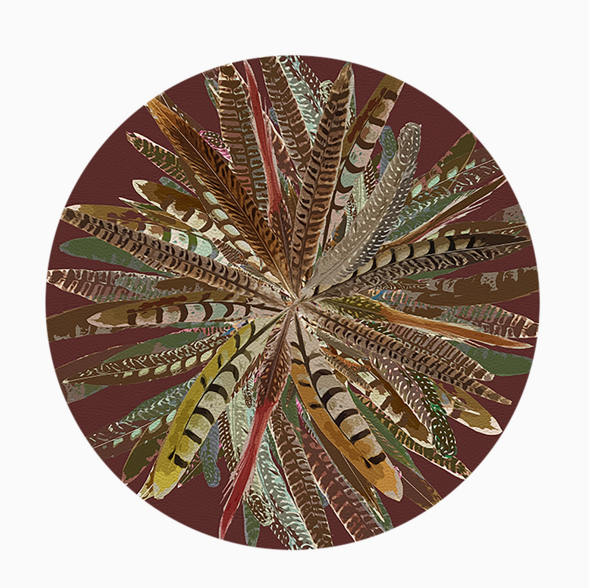 Pheasant Feathers Leather Pebble Placemat s/4