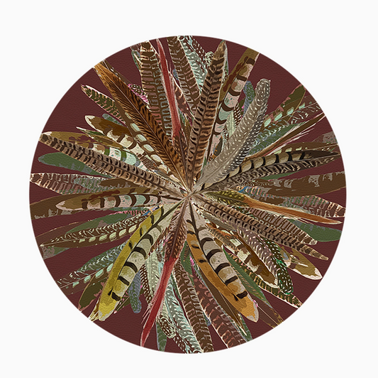 Pheasant Feathers Leather Pebble Placemat s/4