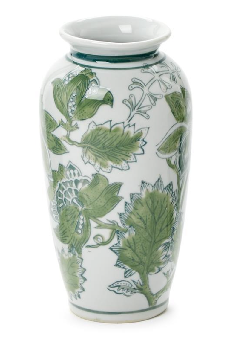 Primrose & Lotus Hand-Painted Green & White Vases