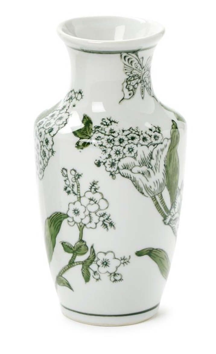 Primrose & Lotus Hand-Painted Green & White Vases